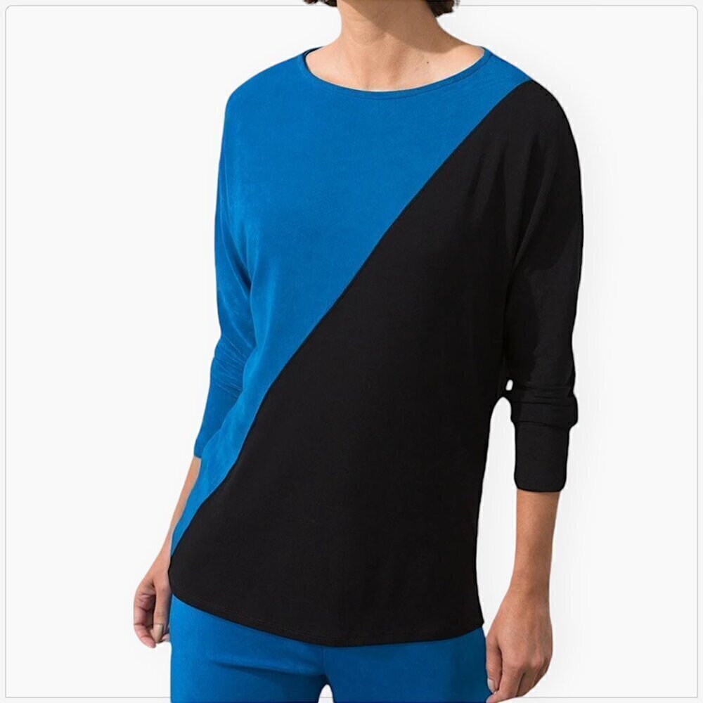 Chico's Travelers Colorblock Dolman Sleeve Tunic Top Aurora Teal Black NEW 0 2 3